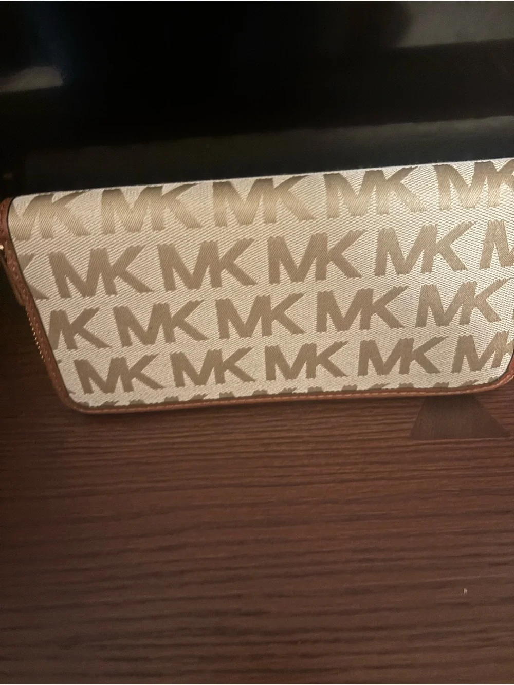 Michael Kors Cream & Tan MK Signature Drawstring Tote with Matching Wallet